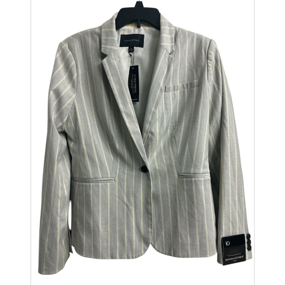 Banana Republic Gray/ Yellow Pinstriped Linen Blend Career Blazer Coat Womens 10